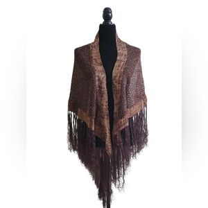 Gold and Brown Threaded Net Poncho / Cape With Tassels at the Bottom